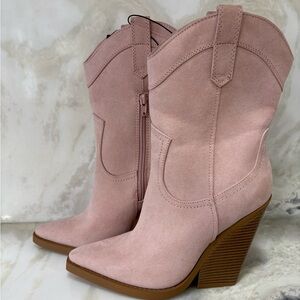 Pink Faux Suede Women's Western Boots